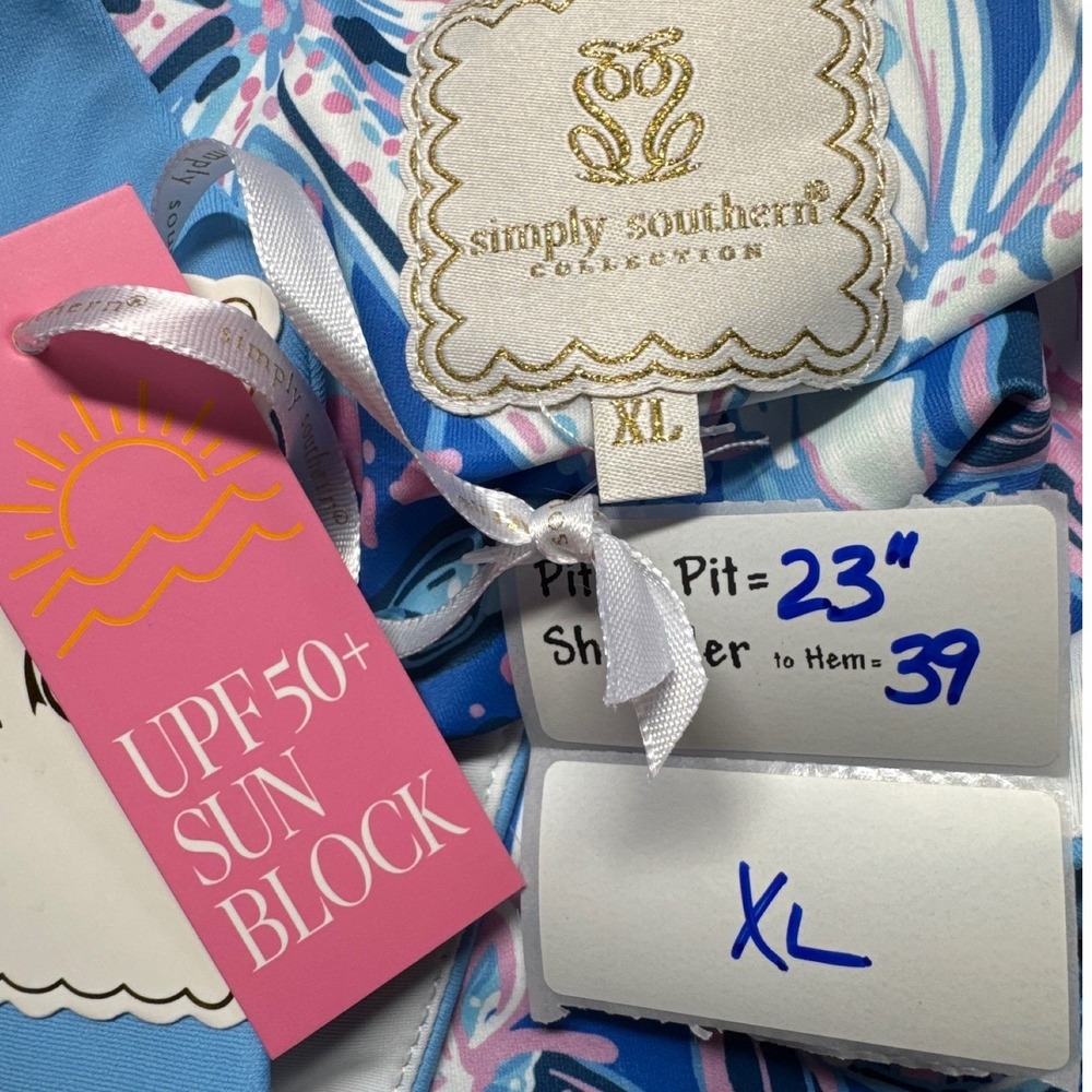 Simply Southern Reef Print Tiered Dress Blue Pink UPF 50+ XL Coastal Starfish - Picture 3 of 10